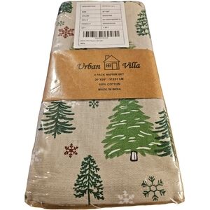 Urban Villa 4-Pack Napkin Set Green Xmas Tree Pattern 100% Cotton
